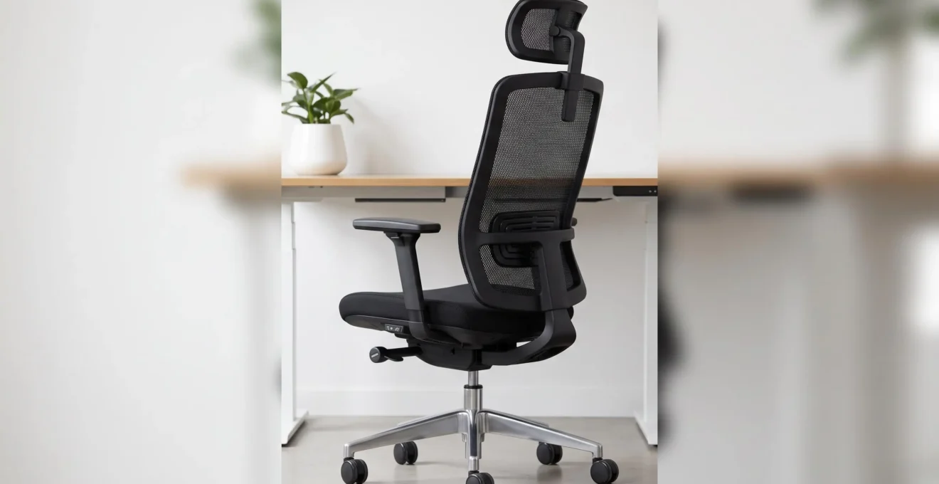 Fauteuil ergonomique professionnel certifié en tissu résille noir avec appui-tête, accoudoirs 3D réglables et support lombaire ajustable
